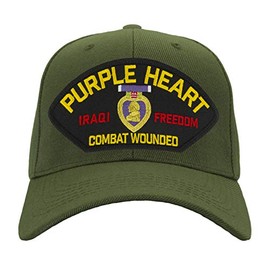 PATCHTOWN Purple Heart - Iraqi Freedom Veteran Combat Wounded Hat/Ballcap Adjustable One Size Fits Most (Olive Green, Add American Flag)
