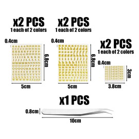 Pack of 6 Alphanumeric Stickers, 1 Piece Tweezers, Alphanumeric Scrapbook Stickers, Golden Uppercase and Lowercase Letters Stickers, Decorative Number Stickers
