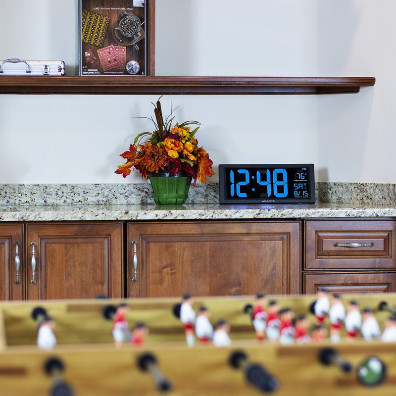 AcuRite 75152M Oversized Blue LED Clock with Indoor Temperature, Date