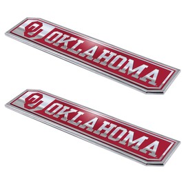 FANMATS 60844 Oklahoma Sooners 2 Piece Heavy Duty Aluminum Embossed Truck Emblem Set, 1.75” x 8.25”