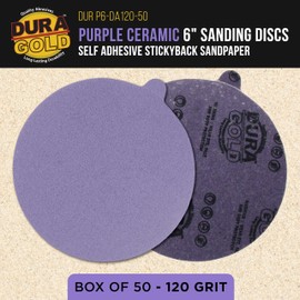 Dura-Gold Premium 120 Grit 6" PSA Purple Film Ceramic Sanding Discs, Box of 50 - Self Adhesive Stickyback Sandpaper for DA & Random Orbital Sanders - Abrasive Sand Auto Paint, Metal, Wood, Woodworking