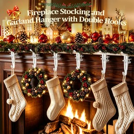 6Pcs Christmas Fireplace Stocking and Garland Hanger Fits 0.87-4.1" Mantle