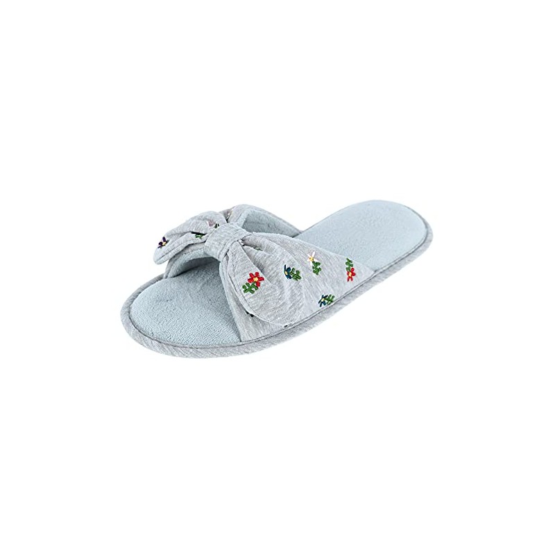isotoner Womens Recycled Embroidered Jersey Tie Slide, Heather Grey, 8.5-9