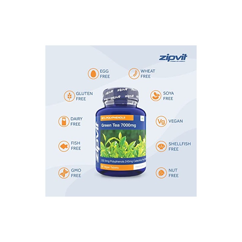 Green Tea Extract 7000mg Antioxidant, 95% Polyphenols. 90 Vegan Green
