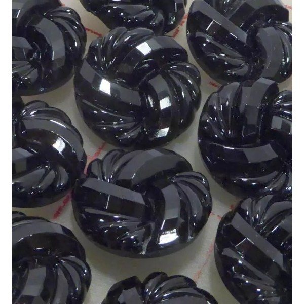 100 Black Czech Pressed Glass Shank Buttons Spiral Facet Design