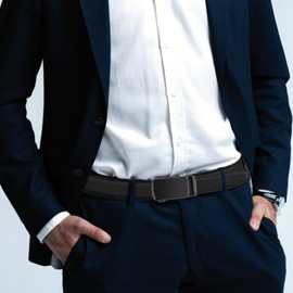 Mens Ratchet Belt, ITIEZY Genuine Leather Dress Belts 2 Pack with Slide Automatic Buckle in Gift Box