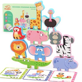 Zeoddler Montessori Toys for Toddlers, 10 Pack Wooden Animal Stacking Blocks, Sorting & Stacking Preschool Learning Activities, Gift for Boys, Girls