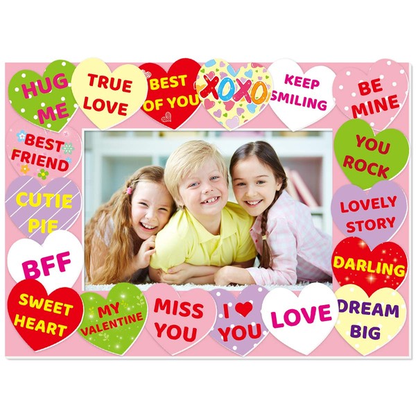 FANCY LAND Valentines Picture Frame Craft Kits for Kids with Conversation Heart for Valentine Class Game Activities 12 Pack