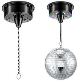 Tuanse 6RPM Rotating Disco Ball Mount Electric Motor with Lights 4 Colors for 6 8 12 Inch Disco Ball (Not Included) 2 Mode for Christmas Party Djs Bands Pubs Weddings Night Clubs(Plug Style)