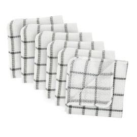 DII Scrubber Dishcloths Collection Windowpane Dishrag Set, 12x12, White/Gray Stripe, 6 Piece