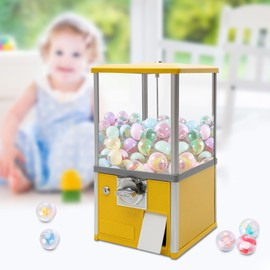 LyeXD Gumball Vending Machine, Big Bubble Candy Dispenser Machine Candy Gumball Machine Bank, 2 25 Cent Coins Each Side, 1.77in Capsule Toys, Gum Ball Vending Machines for 25 Cent Coin Only (Yellow)