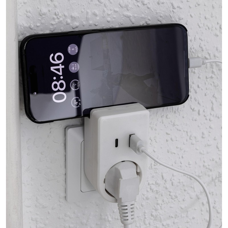 ChiliTec Socket Adapter USB-C USB-A Adaptor Plug 230 V Earthing