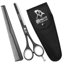 PromaxFit Hairdressing Scissors – Barber Scissors for Hair Cutting – Professional Hair Scissors with Adjustable Screws – Black Stainless Steel Hair Cutting Scissor – Hairdressing scizzors with Comb