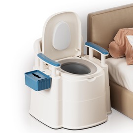 AKIMRABY Bedside Commode, Upgraded Safety Commode Toilet for Elderly and Disabled, Potty Chair for Adults with Detachable Armrest, 16.3" Seat Width, 500lbs Heavy Duty - Bedside Commodes for Seniors
