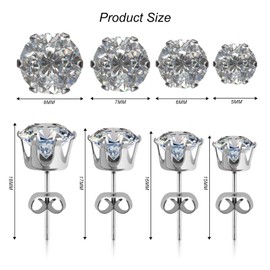 FuninCrea Diamond Earrings, 4 Pairs of 925 Sterling Silver Earrings, Small Cartilage Stud Earrings Set for Women, Men, Round Cubic Zirconia Stud Earrings, Unisex Jewellery Set, Titanium steel