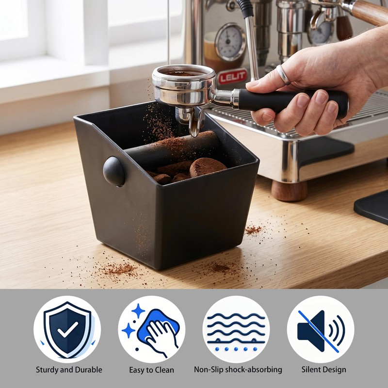 Espresso Knock Box, OLULU Coffee Grounds Bin with Removable Knock
