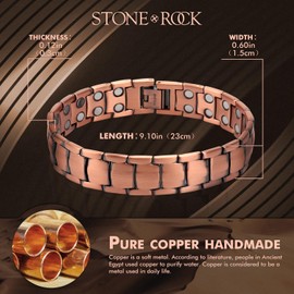 STONE ROCK - 99.9% Pure Copper Magnetic Bracelet for Men - 3000 Gauss Double-Row Strong Magnetic Copper Bracelets Adjustable (Copper 2pcs)