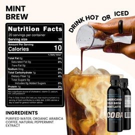 COBA Premium Coffee Concentrate – Bold & Extra Strong Cold Brew & Hot Coffee | 20 Cups per Bottle | Fair Trade Organic Medium Roast | Instant Iced Americano Latte | Dairy Free, Vegan, Gluten Free (Sweet Mint)