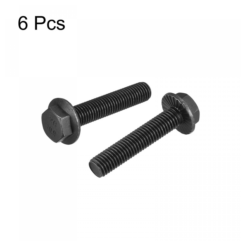 sourcing map M12x60mm Hex Serrated Flange Bolts 10.9 Grade Carbon