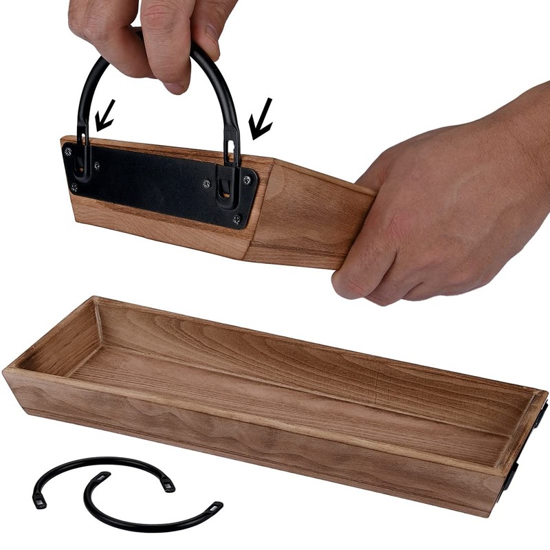 AGLARY Rectangle Wood Candle Tray with Black Metal Handles, Rustic