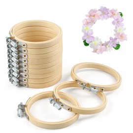 Caydo 12 Pieces 3 Inch Wooden Round Embroidery Hoops Adjustable Circle Cross Stitch Hoop Ring Bulk for Valentine's Day Home Ornaments, Art Craft Handy Sewing