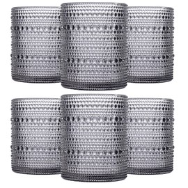 JOVGANK Grey Vintage Hobnail Drinking Glasses Set of 6, Embossed Water Tumbler 12oz, Kitchen & Bar Beaded Glass Cups, Beverage Glass Cups for Water, Beer, Juice, Housewarming and Mother's Day Gift
