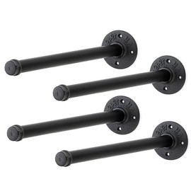 Home Expert 12 Inch Black Industrial Pipe Floating Clothing Rack Wall Mounted, Heavy Duty Garment Rack for Hanging Clothes, Multi-purpose Hanging Rod for Closet Storage, 4 Pack