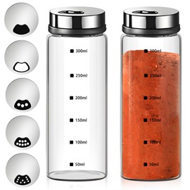 2 Pcs Large Salt & Pepper Shakers, Glass Salt & Pepper Shakers with Adjustable Pour Holes, Salt & Pepper Dispensers with Stainless Steel Removable Lids, Salt Spice Shakers for Kitchen Restaurant