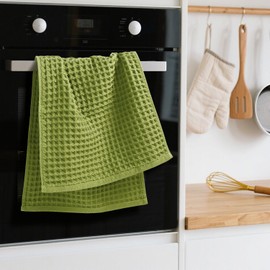 Jacquotha Waffle Hand Towels for Kitchen 2-Piece (Green) – Cotton Lightweight Quick Dry Towels for Bathroom Decor, 13” x 29”
