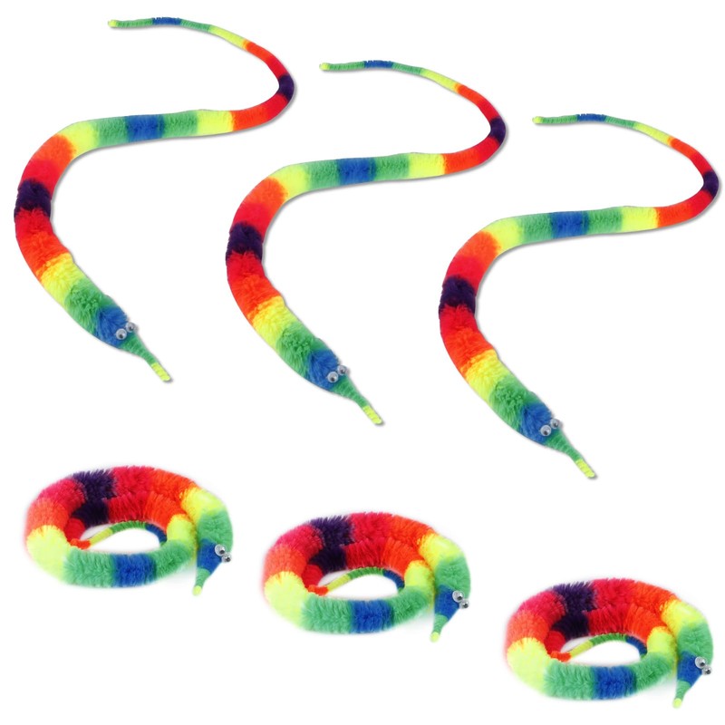 LE TOOTER 3 PCS Rainbow Fuzzy Worm Toys String Pets,Large