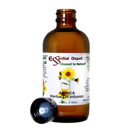 Arnica Herbal Oil Infusion - 4 fl oz - Vegan - Non-GMO - Supplied in 4 oz. Amber Glass Bottle with Black Phenolic Cone Lined Safety Sealed Cap