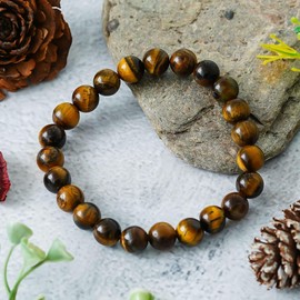 HANCURIA AAA Quality Original Certified Natural Gemstone Stretch Bracelet for Unisex - 8mm Beads Bracelet with Adjustable Size, 8mm, Stone, tiger eye
