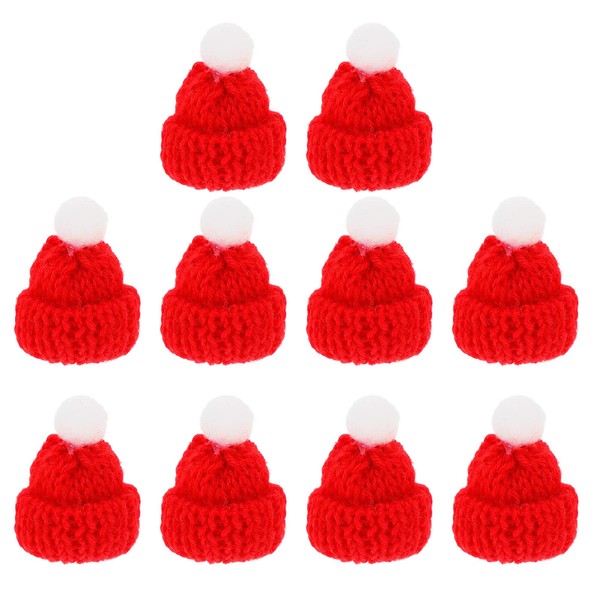 PRETYZOOM Pack of 10 Miniature Knitted Hats Lollipop Hat Lollipop Topper Red Mini Hat Dollhouse Doll Hat Christmas Tree Decoration DIY Craft Jewellery Pendant Accessories