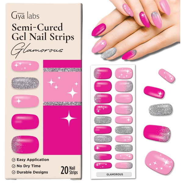 Gya Labs Nail Stickers, Durable Nails for Women, Semi-Hardened Gel Nail Strips (Pack of 20), Christmas Nail Stickers for Nail Art Kit, Stick on Nails, Nail Art Stickers, Party, Glamorous