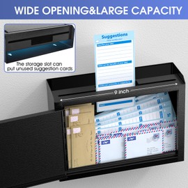 MaxGear Metal Suggestion Box with Lock 9.8" x 3" x 7", Black Seure Locked MailBox,Wall Mounted MailBox, Ballot Box with 50 Suggestion Cards ﻿