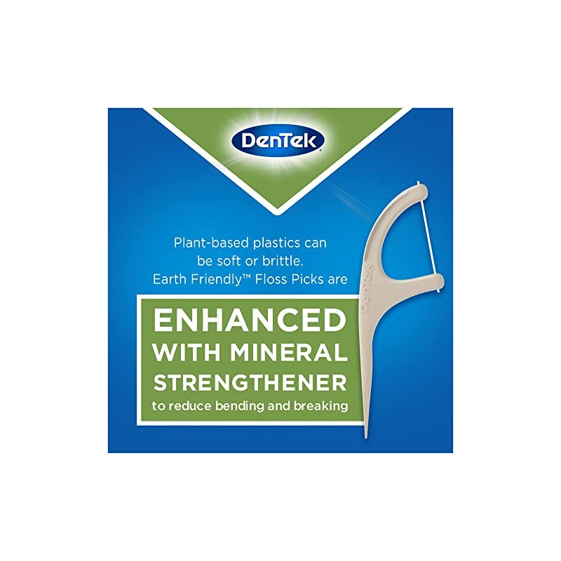 DenTek Earth Friendly Floss Picks, Organic Plant-Based bio-Plastic Handles, Mint,