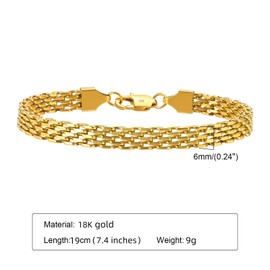 18K gold bracelet suitable for both men and women, simple and classic mesh bracelet, the best gift for men or women on birthdays and Christmas, with gift box (Yellow, 7.4inch)