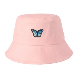 ZLYC Unisex Fashionable Embroidered Bucket Hat, Outdoor Summer Hat for Teenagers, Butterfly Rose