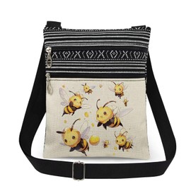 XiaoGalaee Playful Bees Print Adjustable Shoulder Strap Crossbody Bag Adorable Yellow & Black Striped Bumblebees Messenger Bag Christmas & Birthday Present for Sister​​ Teen Bee Lovers Gift