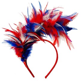 ZCYYYS Feather Fascinator Headband for Women Headwear Headpiece Party Favors Hair Accessories TSFG13 (Red White Blue)
