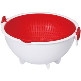 Kokubo KK-306 Colander, Red, Approx. 8.6 x 8.5 x 4.6 inches (219 x 215 x 116 mm), Spin Wheel Colander, Small,