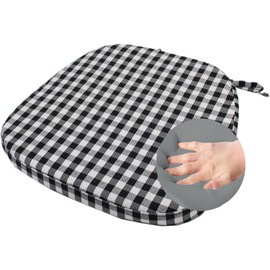 KGPLOME Collection Chair Cushion Memory Foam Pads with Ties - Kitchen Non Skid Rubber Back U Cushions with Machine Washable Cover (Small Black White,1)