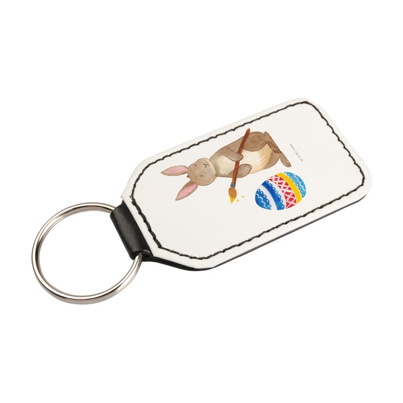 Mr. & Mrs. Panda Rectangular Keyring Rabbit Egg Painting, White