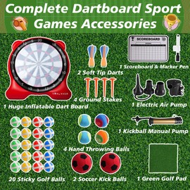 UBALANCE Giant Inflatable Dart Board, Outdoor Dartboard Yard Games for Adults, Family Sports, Sticky Kick Balls, Soccer, Tennis, Soft Darts, Golf, Party Fun Carnival Games (Red, Extra Large)