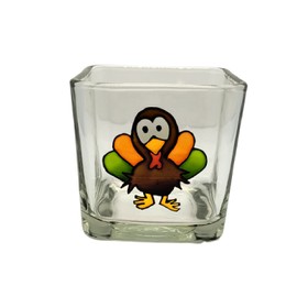Thanksgiving Turkey Hand Painted Stained Glass Square Candle Holder Farmhouse Fall Home Decor