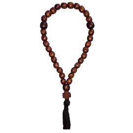 Komboskoini Christian Orthodox Prayer Rope Oak Wooden Chotki 30 Knots Wood Pray Cross Brown