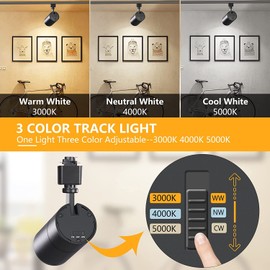 VANoopee 3-Color 30W H Track Lighting Heads Dimmable Bright LED Track Lighting Fixtures Accent Task Retail Kitchen Ceiling Spotlight Track Light H Type Pack of 1 - Flicker Free CRI90+ 36° 3000lm Black