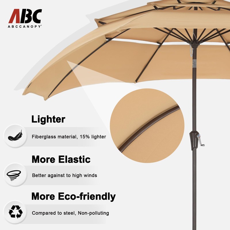 ABCCANOPY 11Ft 3 Tiers Market Umbrella, Outdoor Table Umbrella for