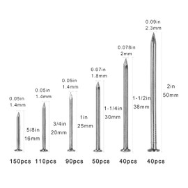 OMOTOOL 304 Stainless Steel Nails Kit (480 pcs)，Picture Hanging Nails,Wall Nails Kit,6 Sizes