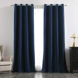 MIULEE 2 Panels Blackout Velvet Curtains Solid Soft Grommet Navy Blue Curtains Thermal Insulated Soundproof Room Darkening Curtains / Drapes / Panels for Living Room Bedroom 52 x 108 Inch